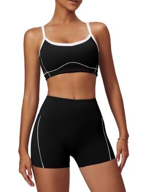 Black Sports Bra and High-Waist Shorts Set